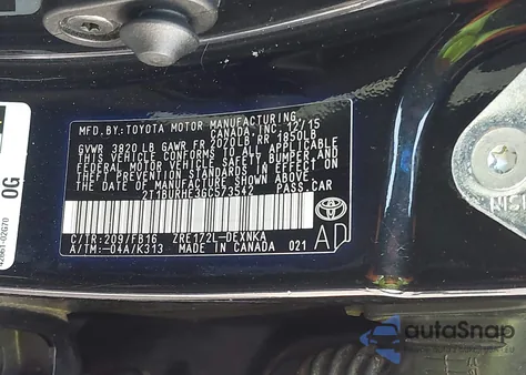 2016 Toyota Corolla Le из США, поврежденный, VIN 2T1BURHE3GC573542